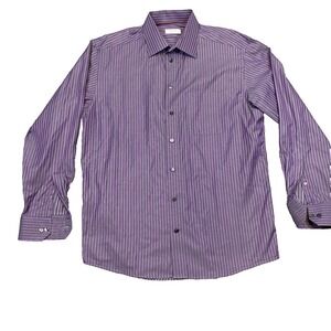 Eton Dress Shirt Mens 42 16.5 Button Striped Purple Cotton Business Preppy